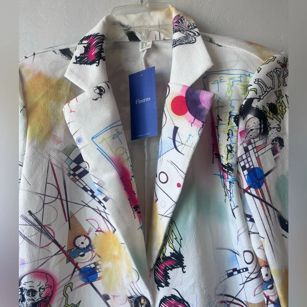 Floerns Women's Casual Long Sleeve Med Graphic Colorful Blazer Work Suit Jackets - Picture 5 of 12